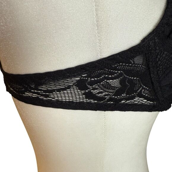 Victoria's Secret Bra‎ 34D Underwire Padded Black Floral Lace Nylon Stretch 1538 - Picture 2 of 9